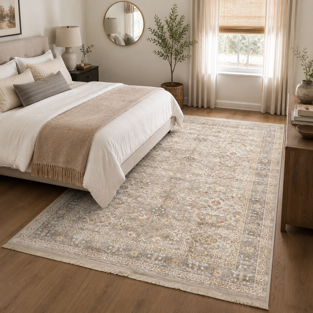 Taupe Vintage Washable Area Rug – Traditional Distressed Non-Slip Persian Style Rug
