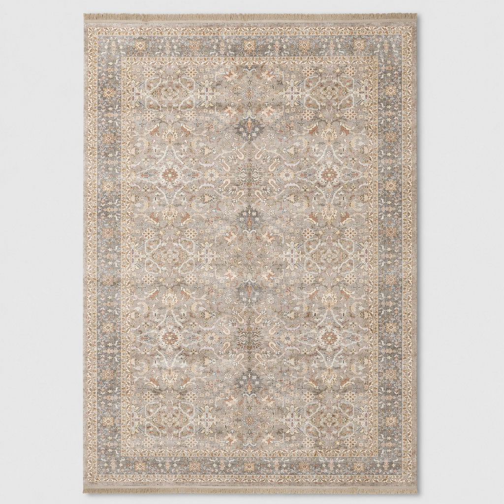 Taupe Vintage Washable Area Rug – Traditional Distressed Non-Slip Persian Style Rug