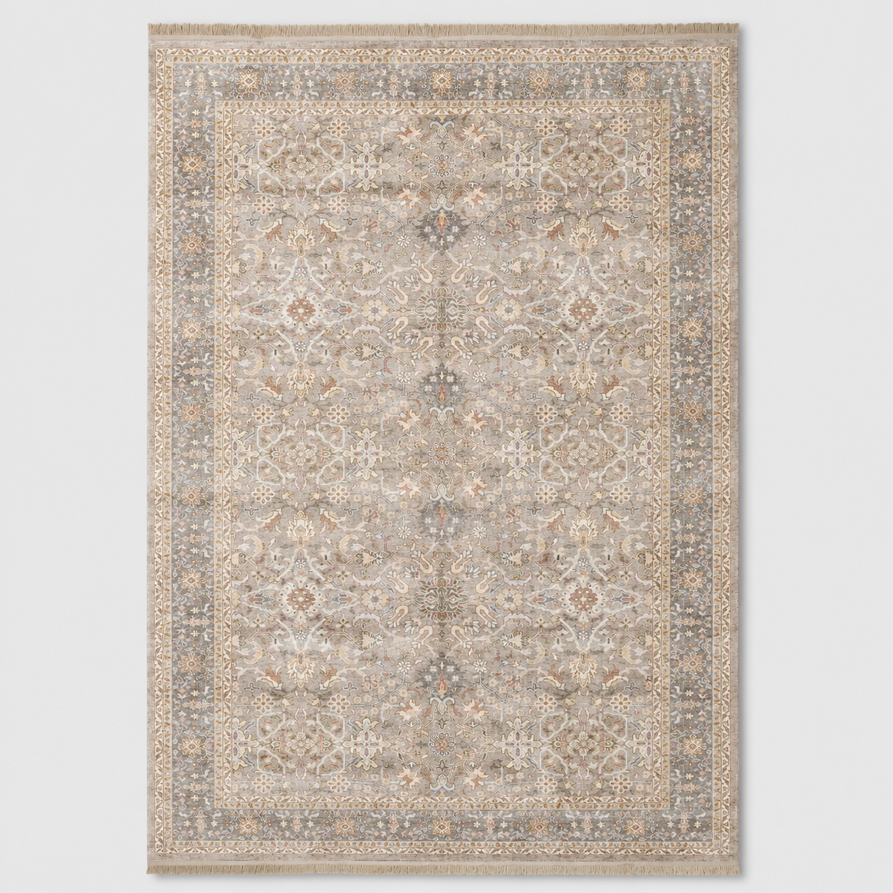 Taupe Vintage Washable Area Rug – Traditional Distressed Non-Slip Persian Style Rug