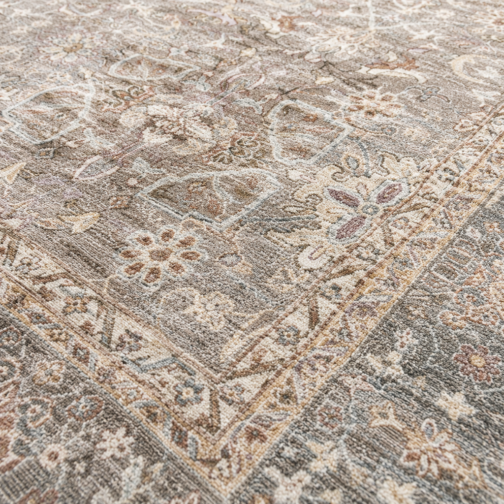 Taupe Vintage Washable Area Rug – Traditional Distressed Non-Slip Persian Style Rug