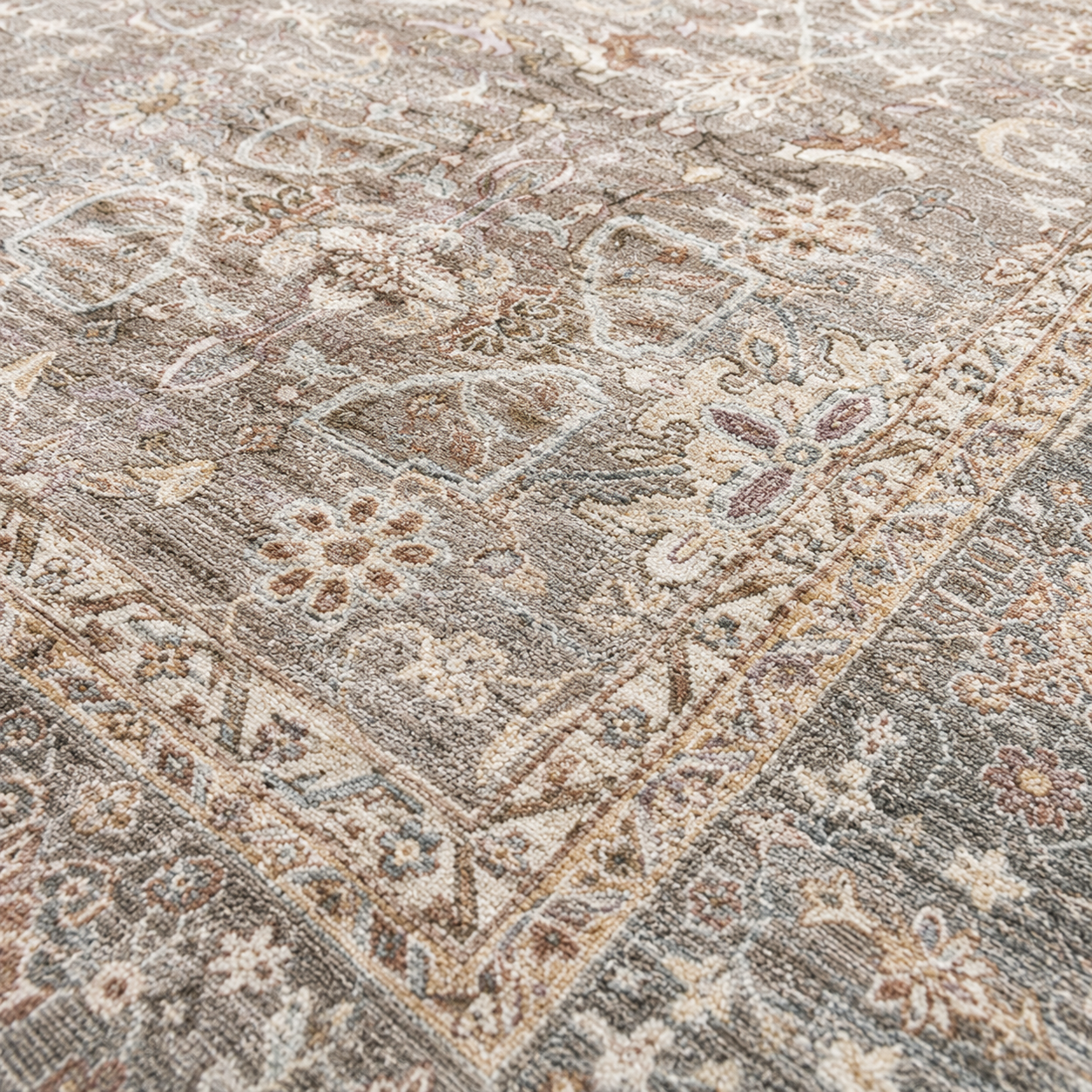 Taupe Vintage Washable Area Rug – Traditional Distressed Non-Slip Persian Style Rug