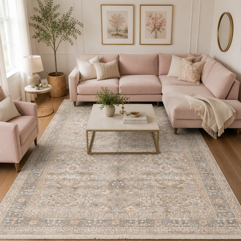 Taupe Vintage Washable Area Rug – Traditional Distressed Non-Slip Persian Style Rug