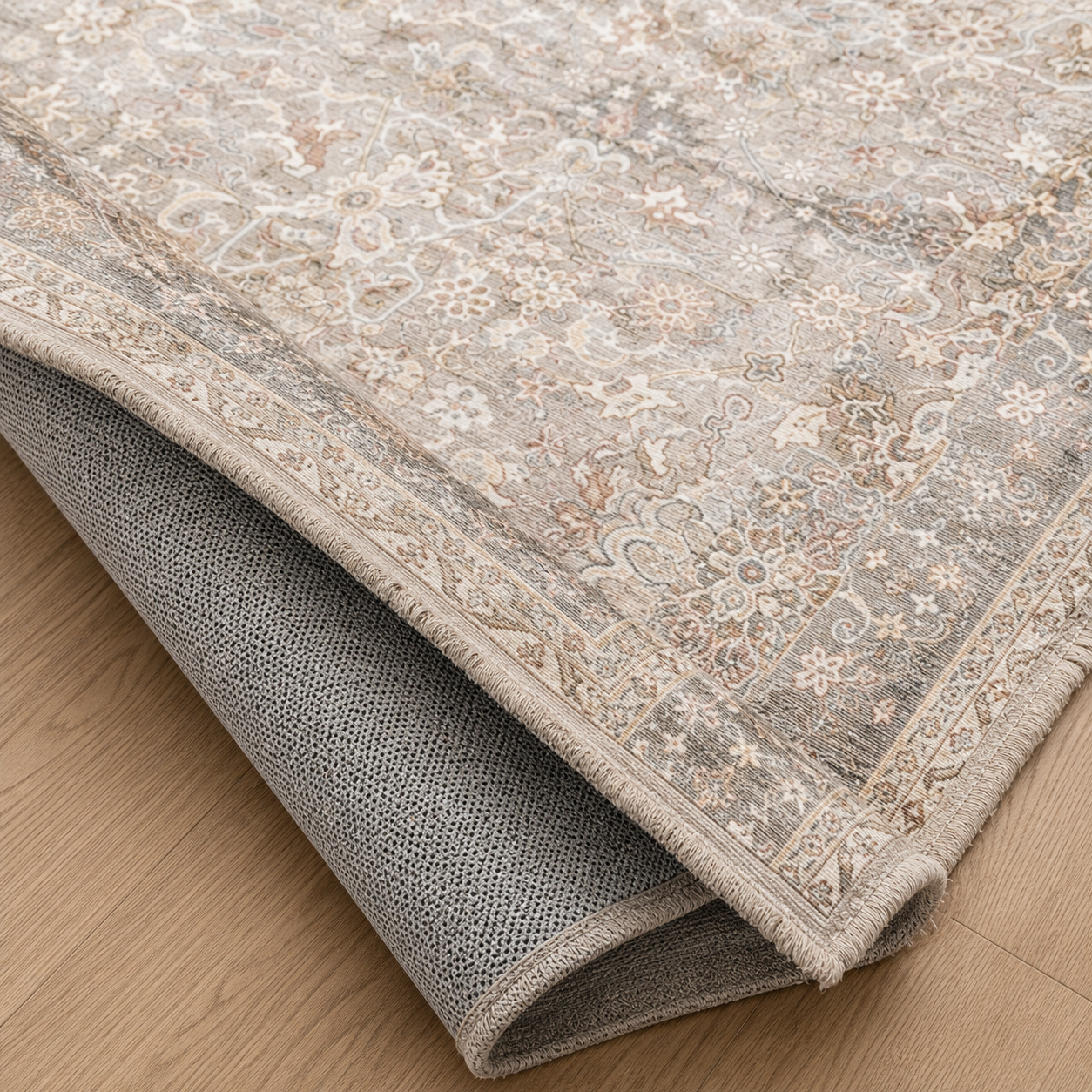 Taupe Vintage Washable Area Rug – Traditional Distressed Non-Slip Persian Style Rug