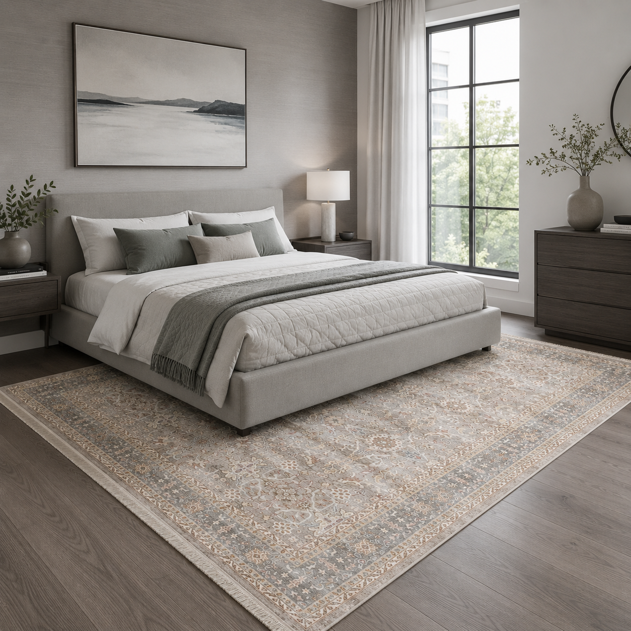 Taupe Vintage Washable Area Rug – Traditional Distressed Non-Slip Persian Style Rug