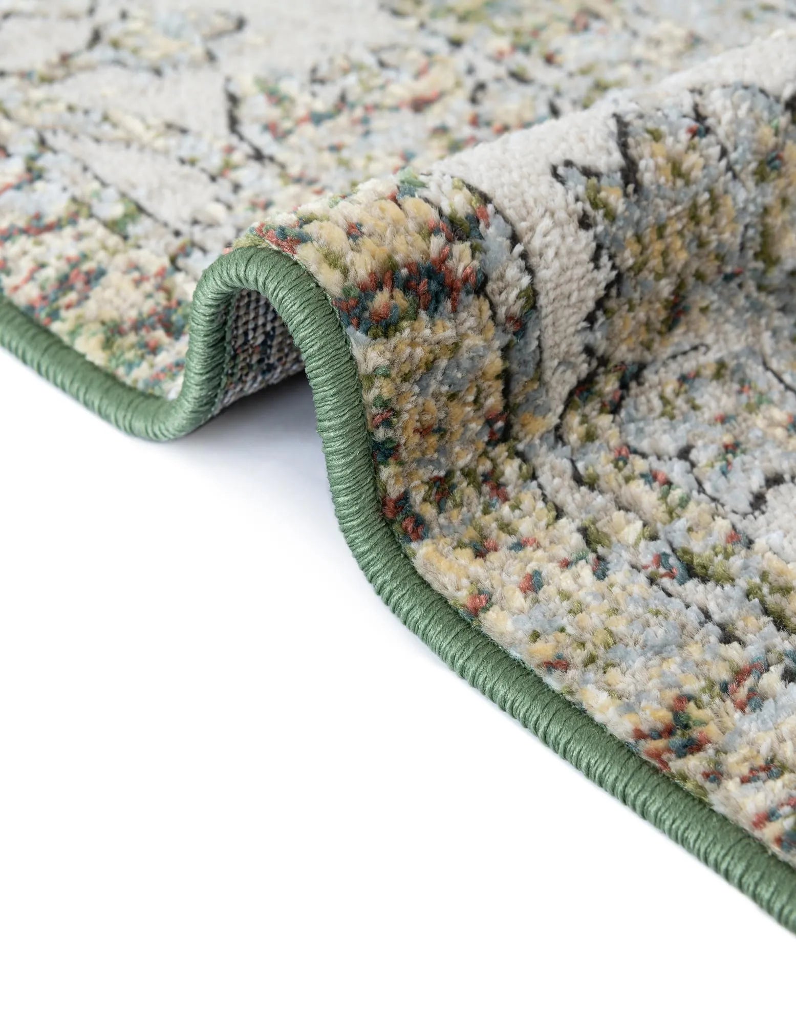 Sage Green & Ivory Vintage Distressed Persian Washable Area Rug with Non-Slip Backing