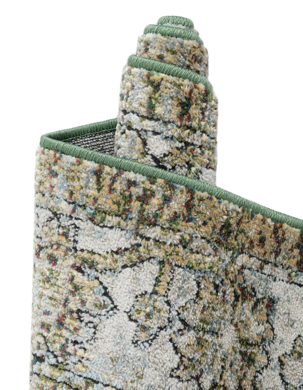 Sage Green & Ivory Vintage Distressed Persian Washable Area Rug with Non-Slip Backing