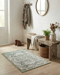 Sage Green & Ivory Vintage Distressed Persian Washable Area Rug with Non-Slip Backing