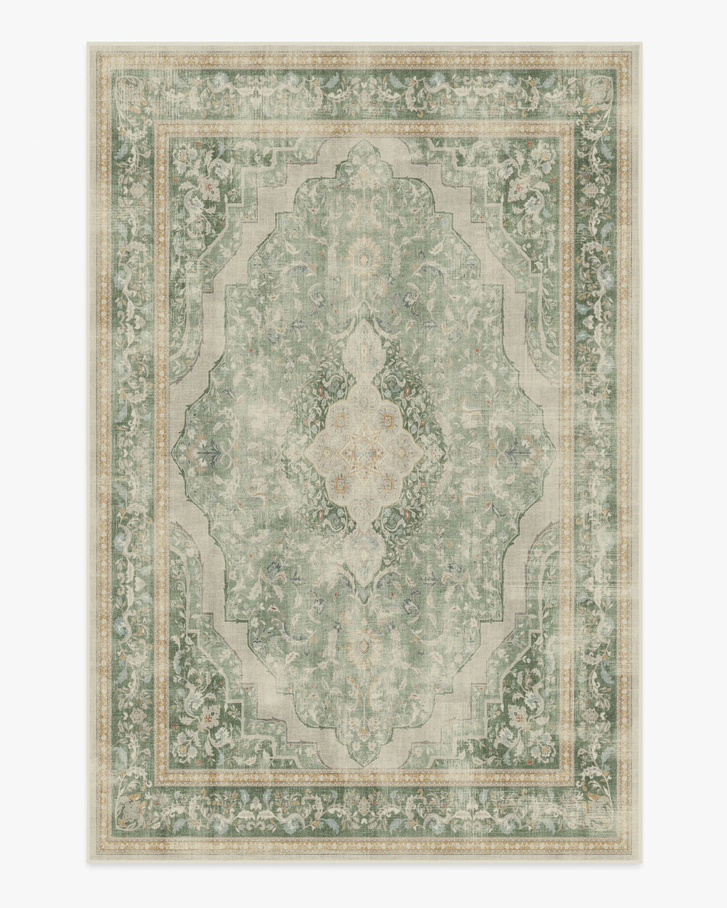 Vintage Sage Green Persian Medallion Washable Area Rug for Living Room, Bedroom & Dining Room – Soft Non-Slip Low Pile Carpet