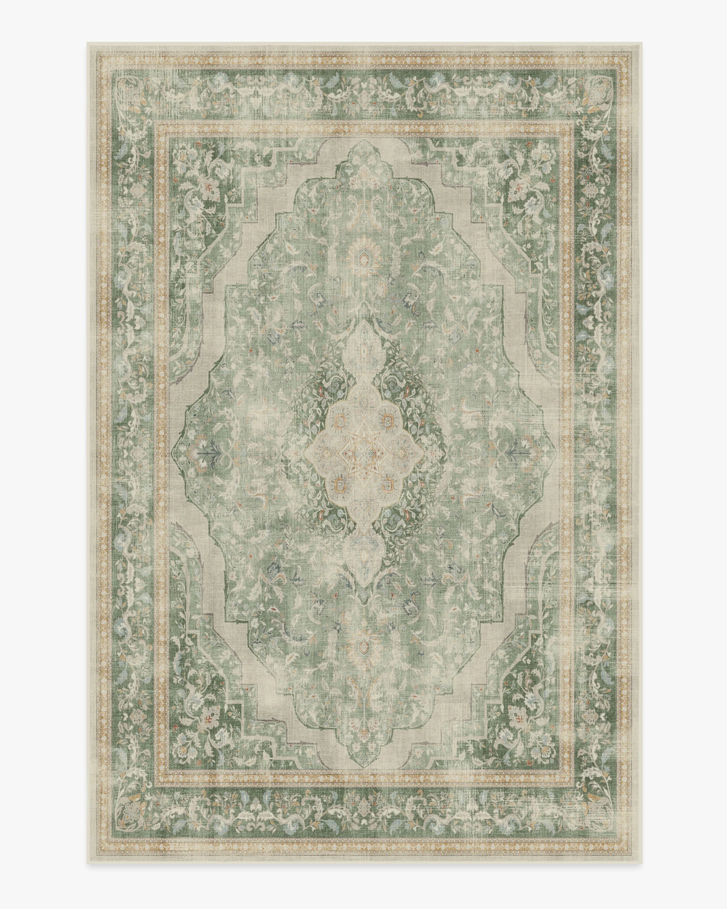 Vintage Sage Green Persian Medallion Washable Area Rug for Living Room, Bedroom & Dining Room – Soft Non-Slip Low Pile Carpet