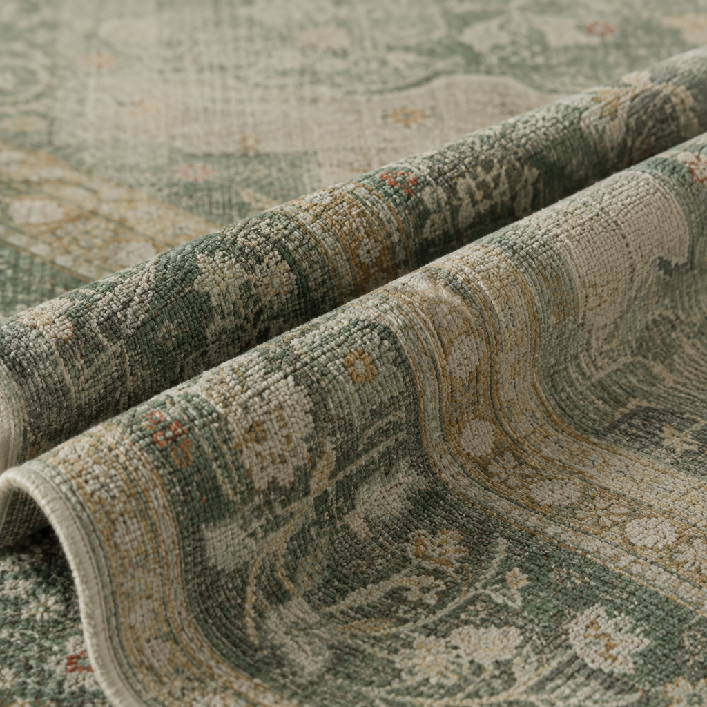 Vintage Sage Green Persian Medallion Washable Area Rug for Living Room, Bedroom & Dining Room – Soft Non-Slip Low Pile Carpet