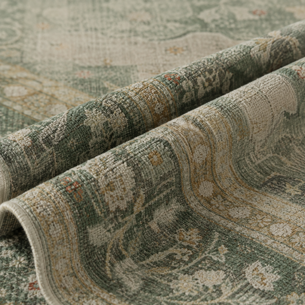 Vintage Sage Green Persian Medallion Washable Area Rug for Living Room, Bedroom & Dining Room – Soft Non-Slip Low Pile Carpet
