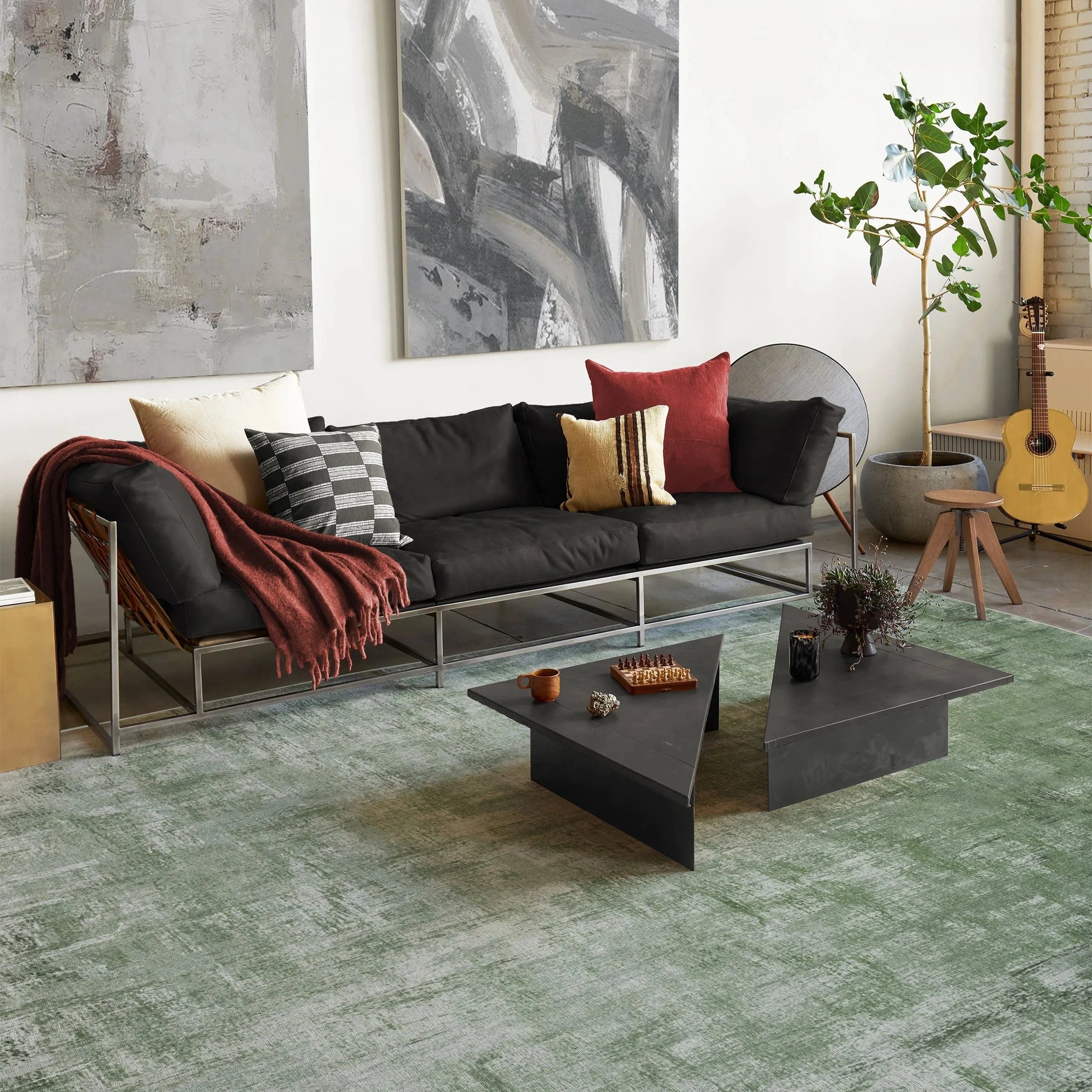Modern Sage Green Abstract Washable Area Rug for Living Room, Bedroom & Dining Room | Soft Non-Slip Low Pile Carpet