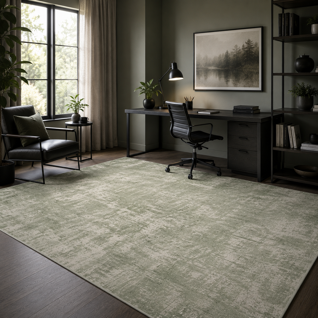 Modern Sage Green Abstract Washable Area Rug for Living Room, Bedroom & Dining Room | Soft Non-Slip Low Pile Carpet