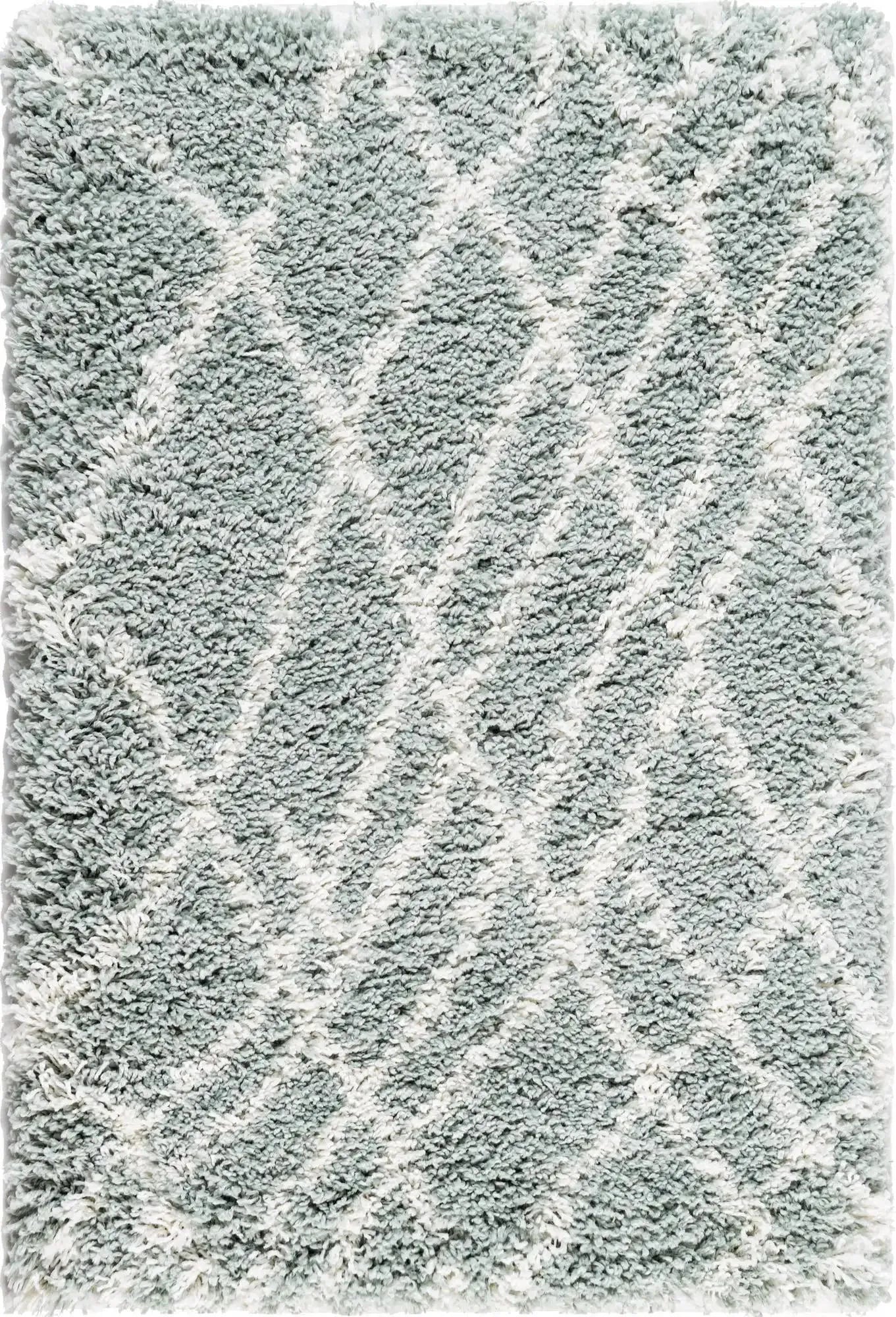Sage Green Shag Area Rug – Soft Plush Geometric Diamond Pattern Non-Slip Bedroom & Living Room Carpet