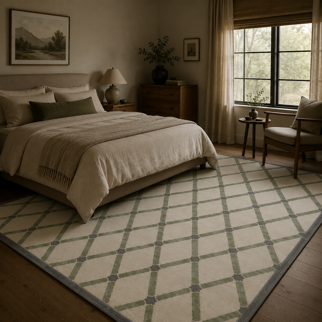 Sage & Ivory Moroccan Diamond Trellis Machine Washable Area Rug