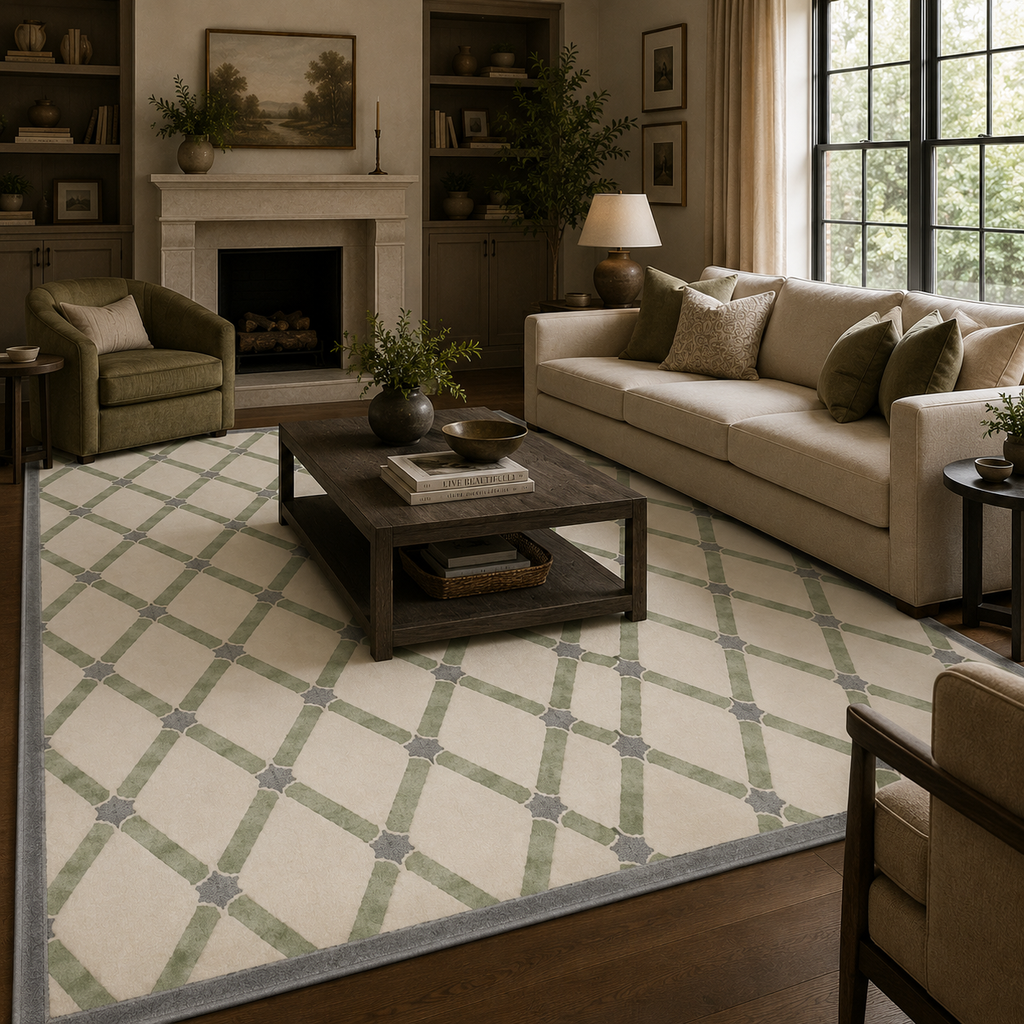 Sage & Ivory Moroccan Diamond Trellis Machine Washable Area Rug
