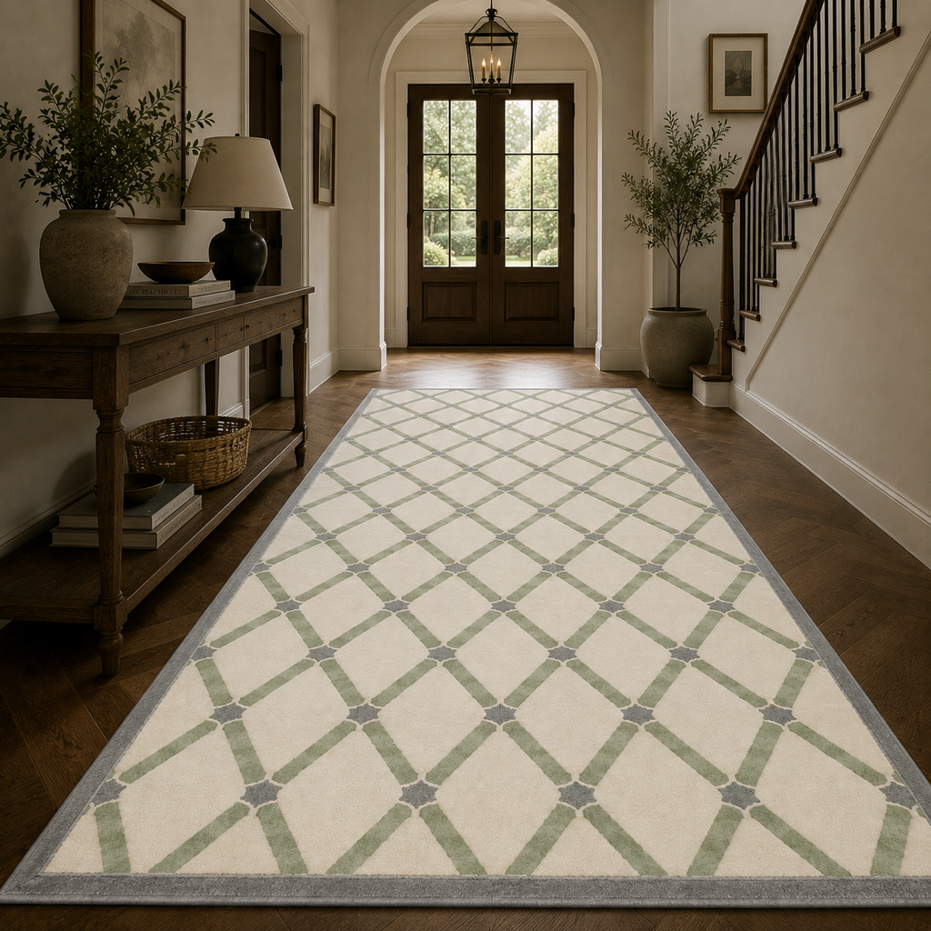 Sage & Ivory Moroccan Diamond Trellis Machine Washable Area Rug