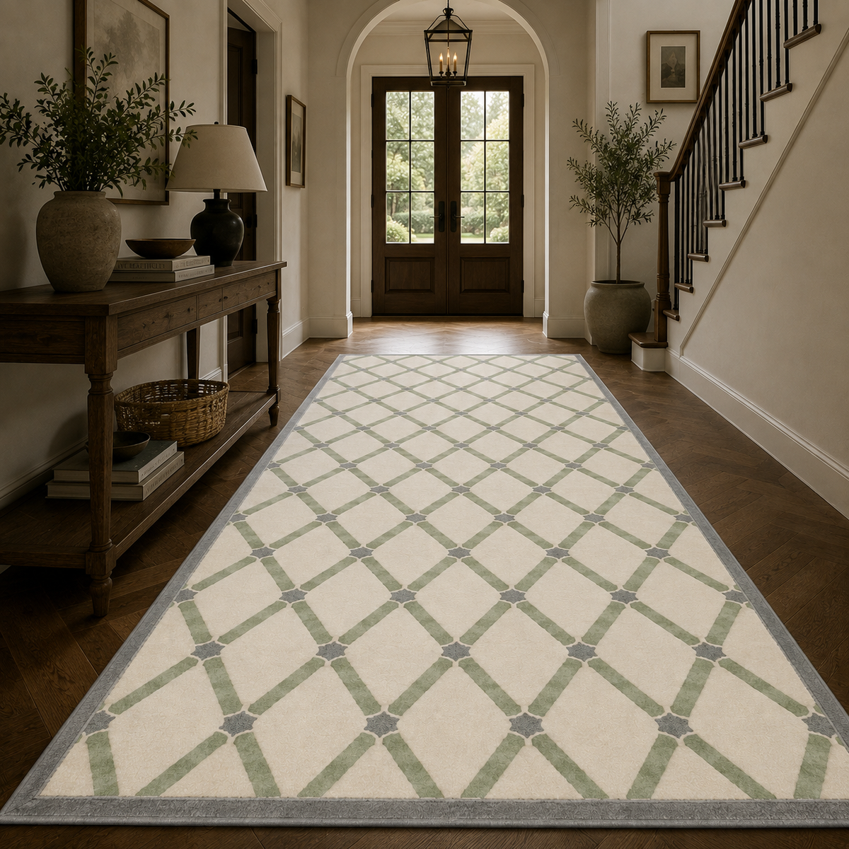 Sage & Ivory Moroccan Diamond Trellis Machine Washable Area Rug