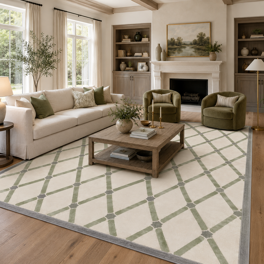 Sage & Ivory Moroccan Diamond Trellis Machine Washable Area Rug