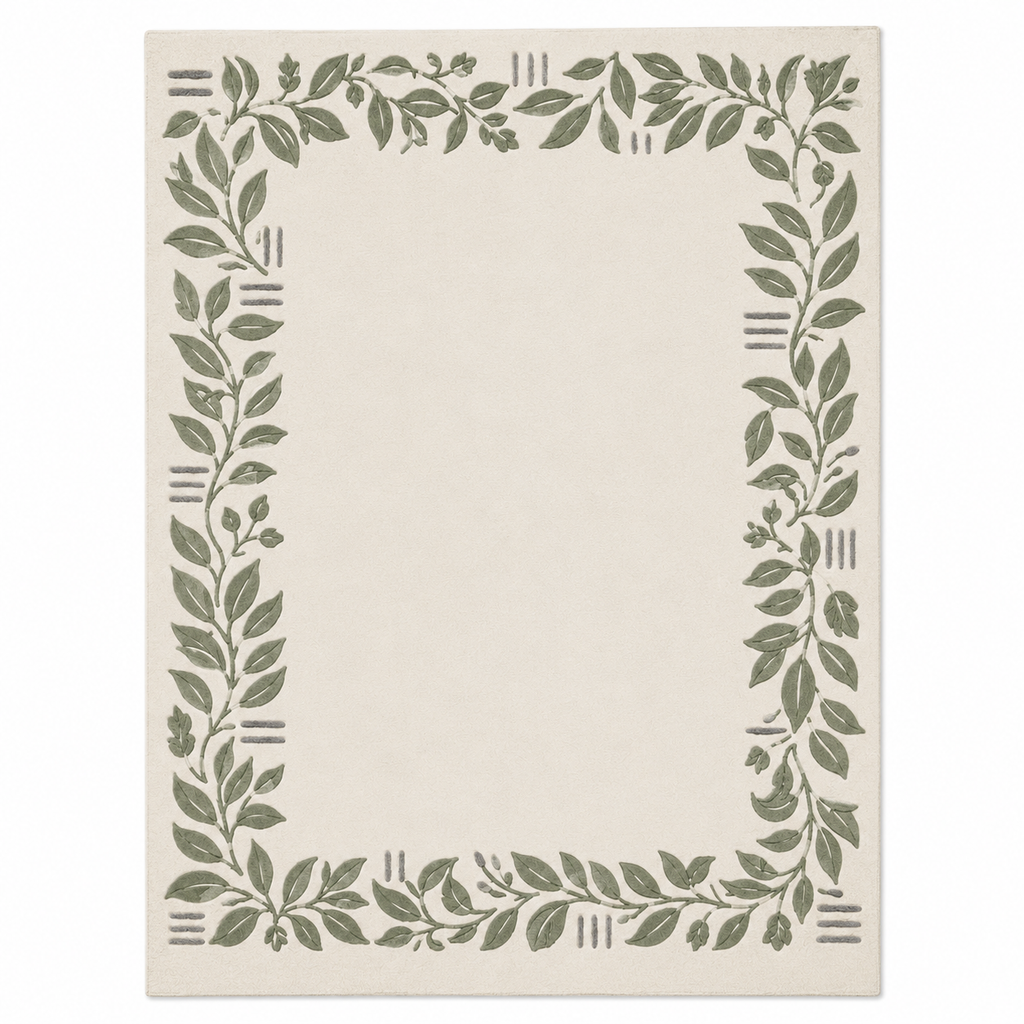 Ivory & Sage Green Botanical Area Rug