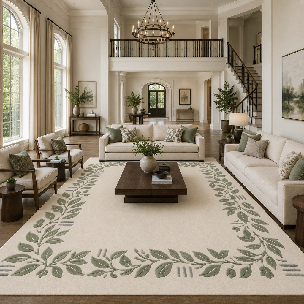 Ivory & Sage Green Botanical Area Rug