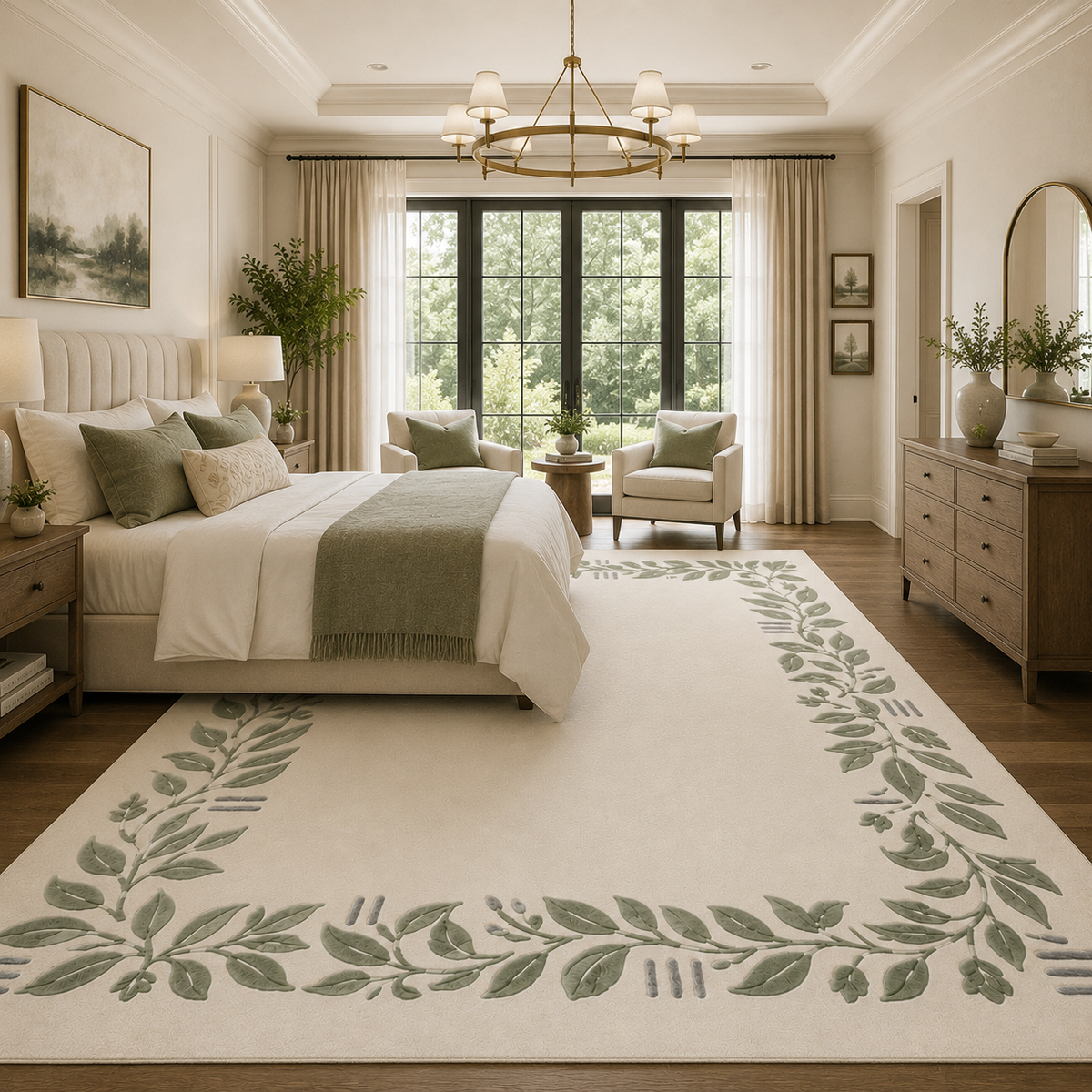 Ivory & Sage Green Botanical Area Rug