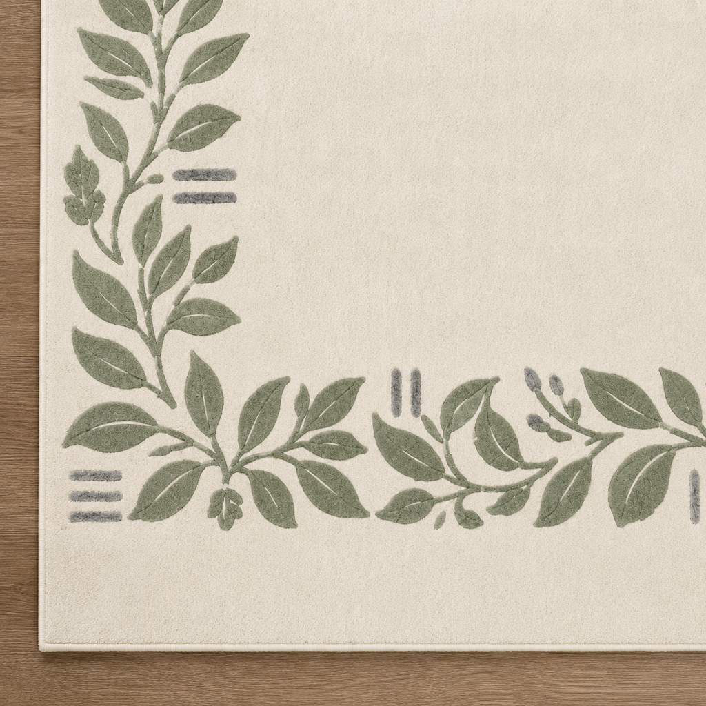 Ivory & Sage Green Botanical Area Rug