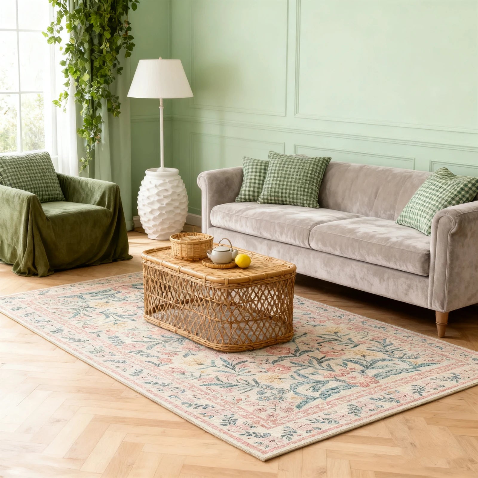 Florielle Vintage Botanical Washable Area Rug