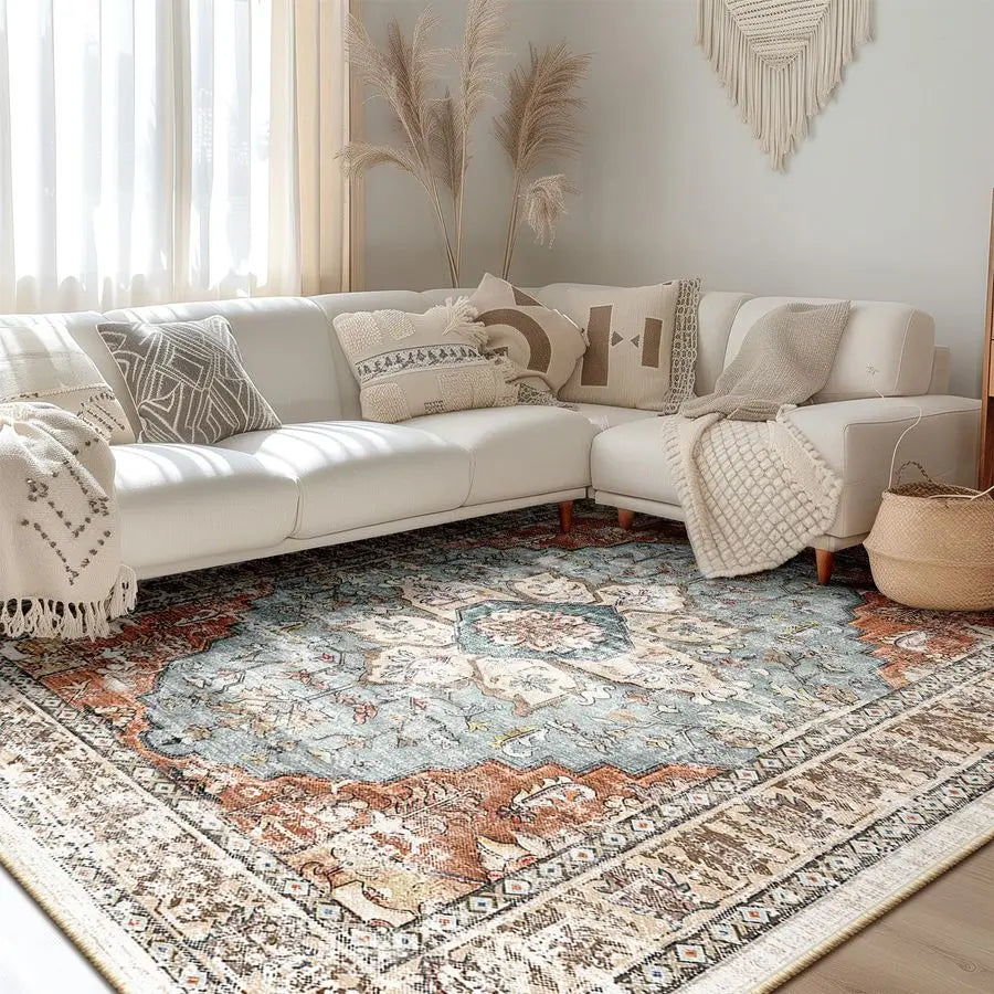 Seridan Rust Blue Persian Medallion Area Rug