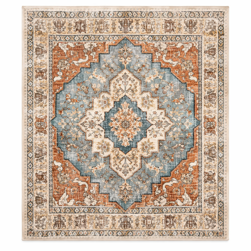 Seridan Rust Blue Persian Medallion Area Rug