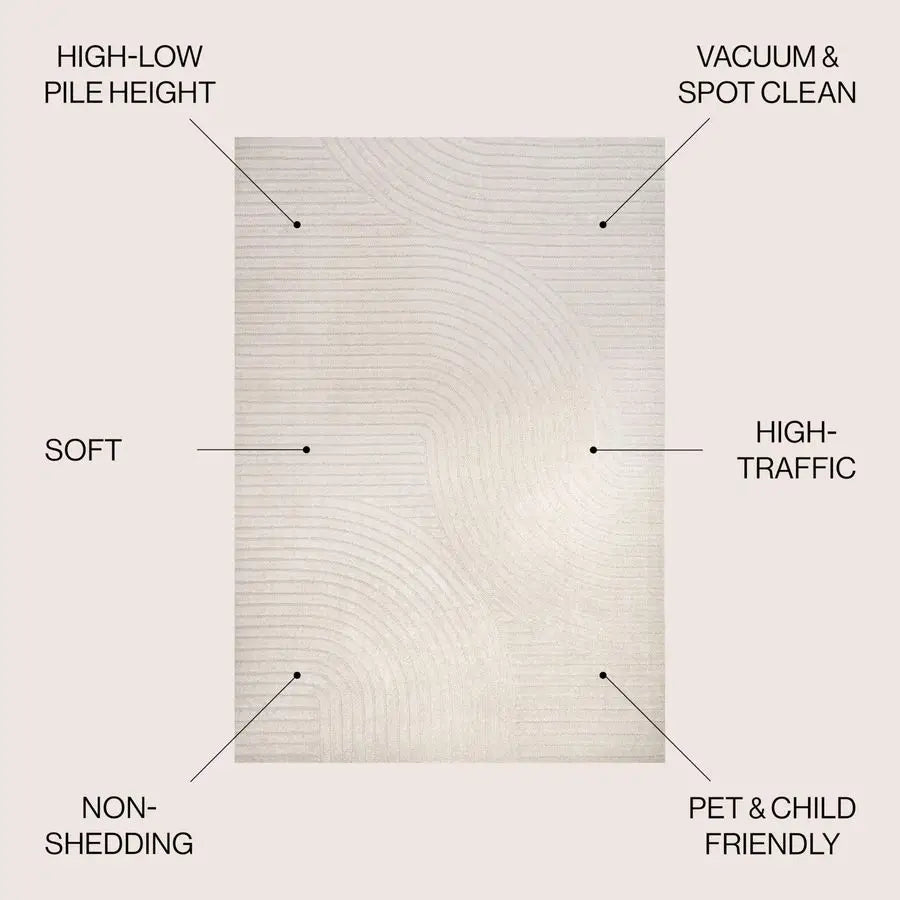 Modern Wave Textured Washable Area Rug – Cream Neutral