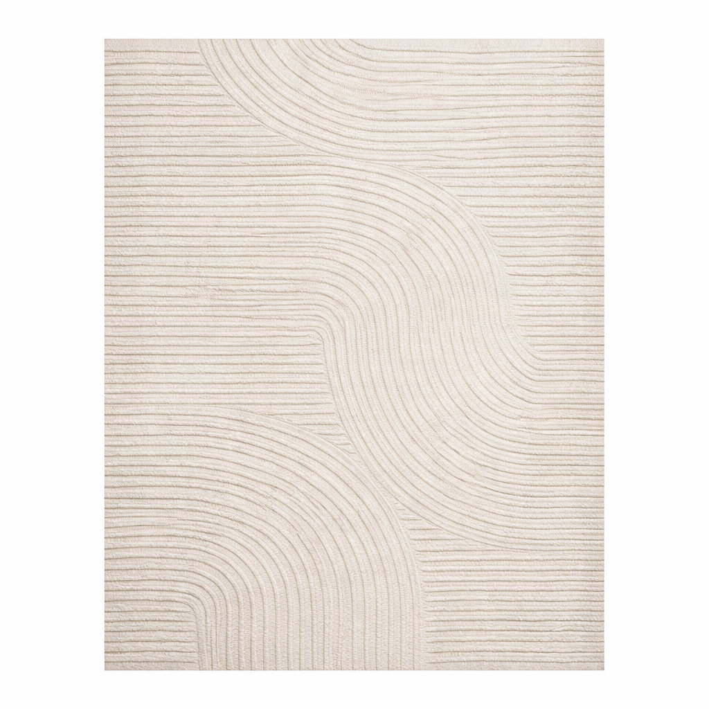 Modern Wave Textured Washable Area Rug – Cream Neutral