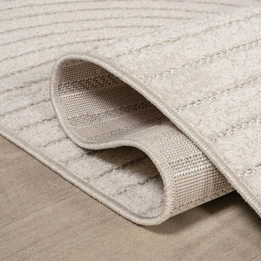 Modern Wave Textured Washable Area Rug – Cream Neutral