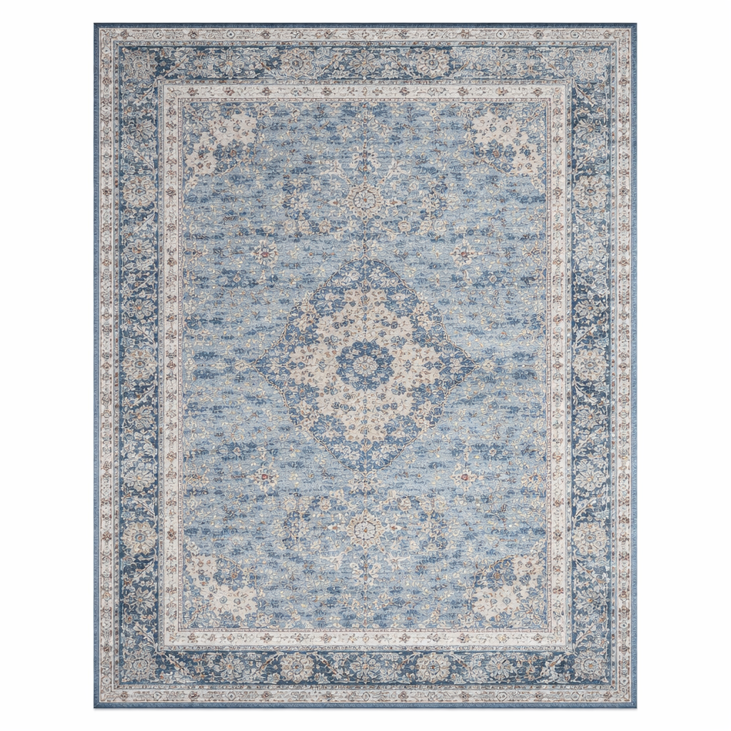 Serelis Blue Persian Medallion Washable Area Rug