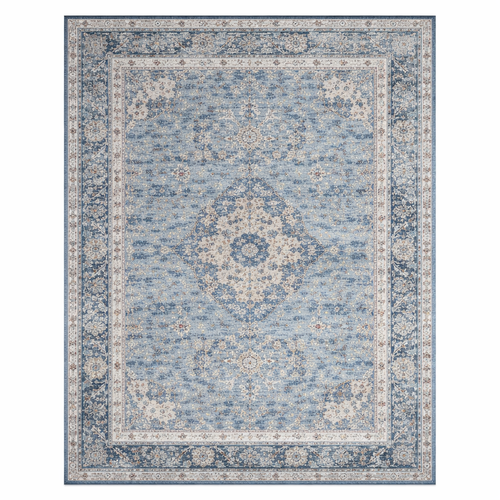Serelis blue Persian medallion washable area rug — navy and gold vintage distressed pattern