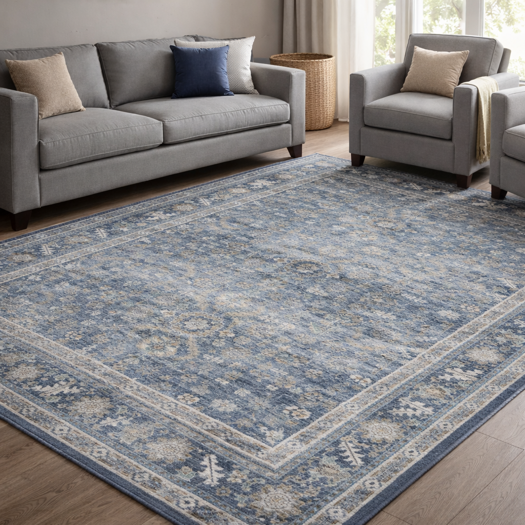 Serelis Blue Persian Medallion Washable Area Rug