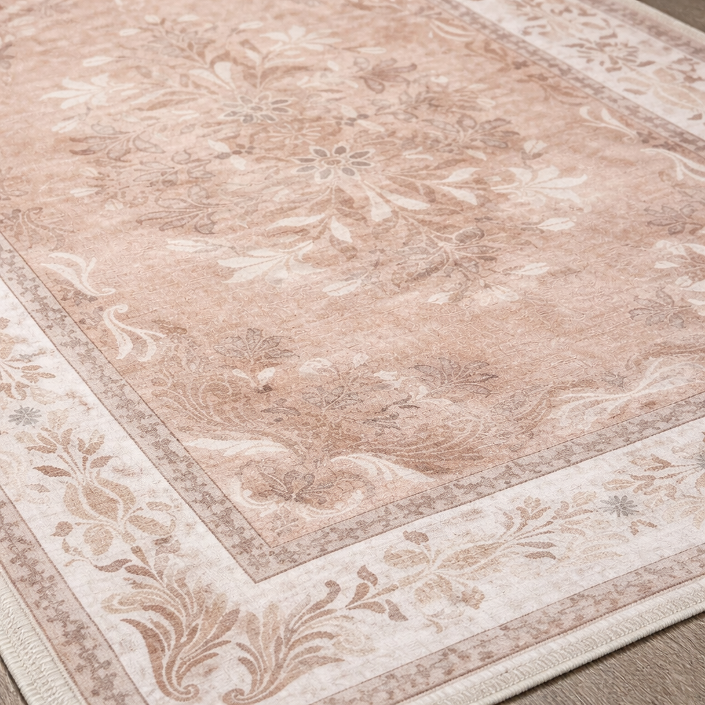 Vintage Floral Area Rug | Botanical Washable Rug — Veloura