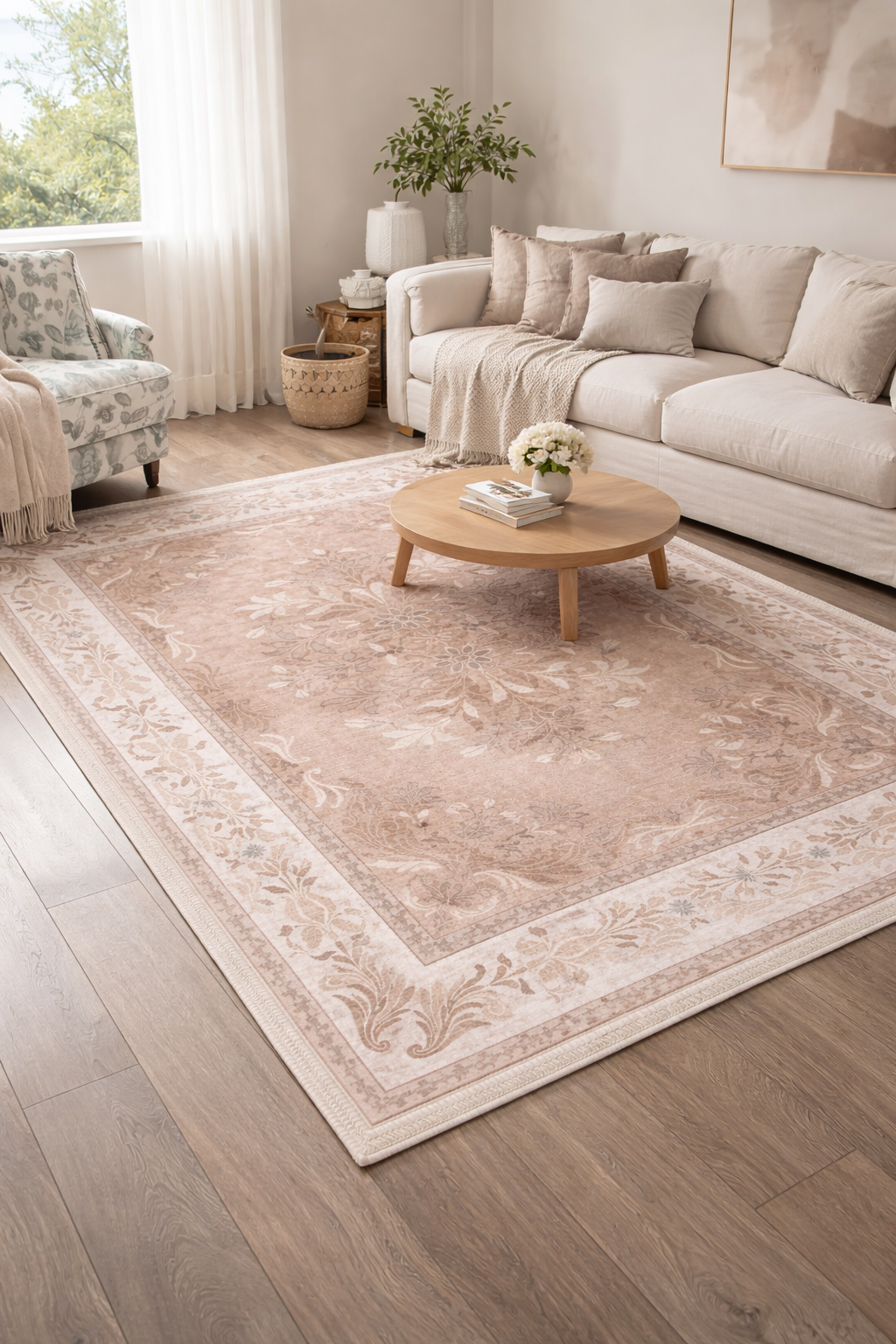 Vintage Floral Area Rug | Botanical Washable Rug — Veloura