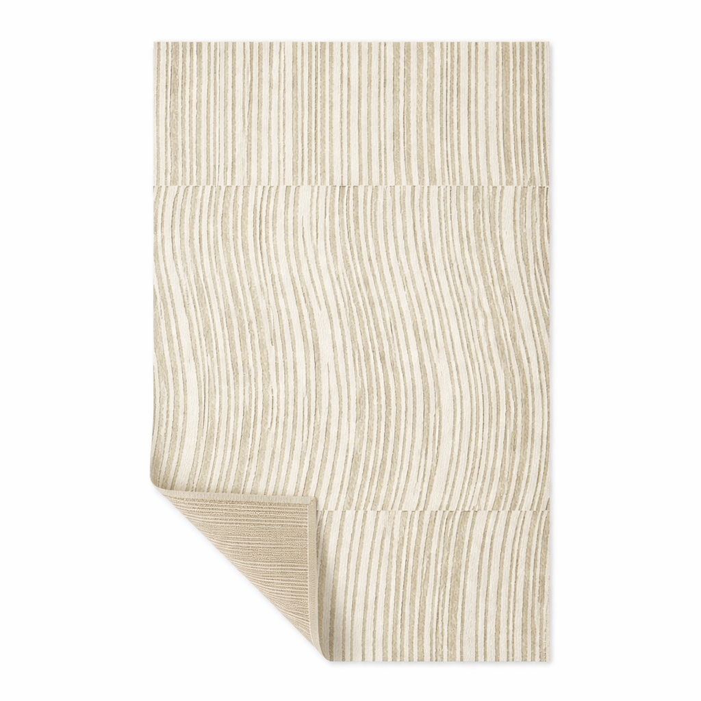 Ivory Wavy Stripe Textured Neutral Rug