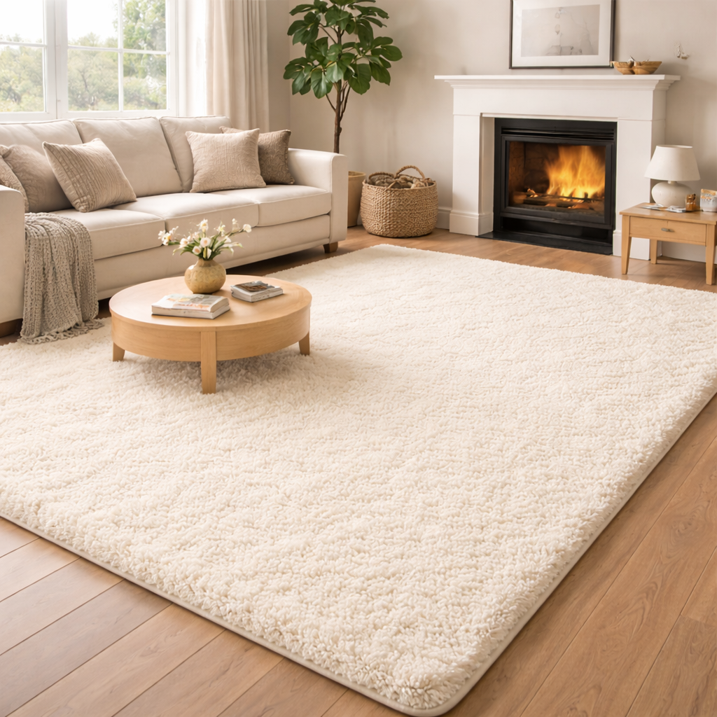 Alora Ivory Plush Shag – Soft Thick Pile Rug