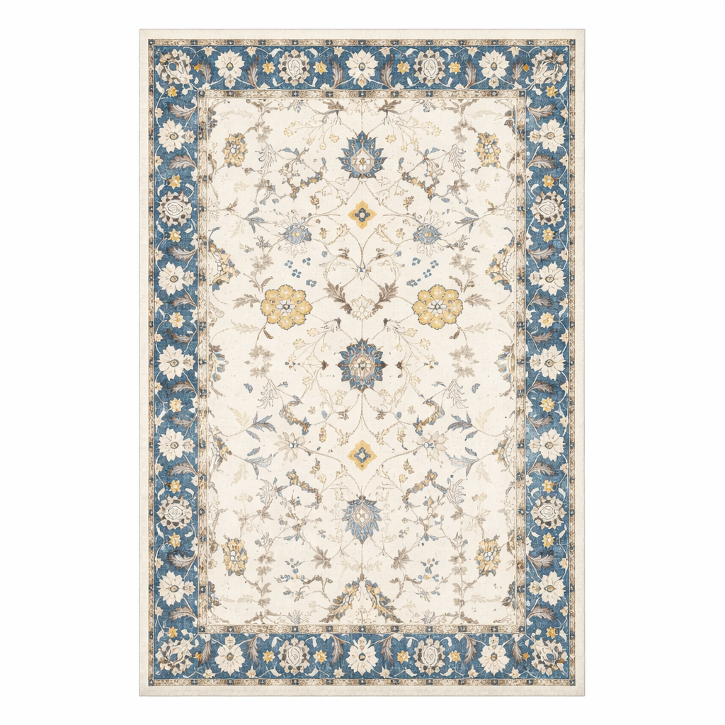 Ivory Blue Floral Rug