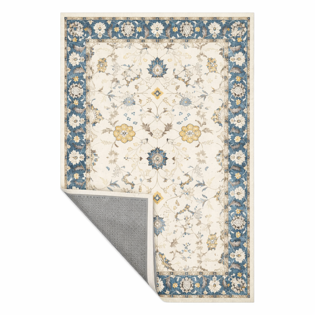 Ivory Blue Floral Rug