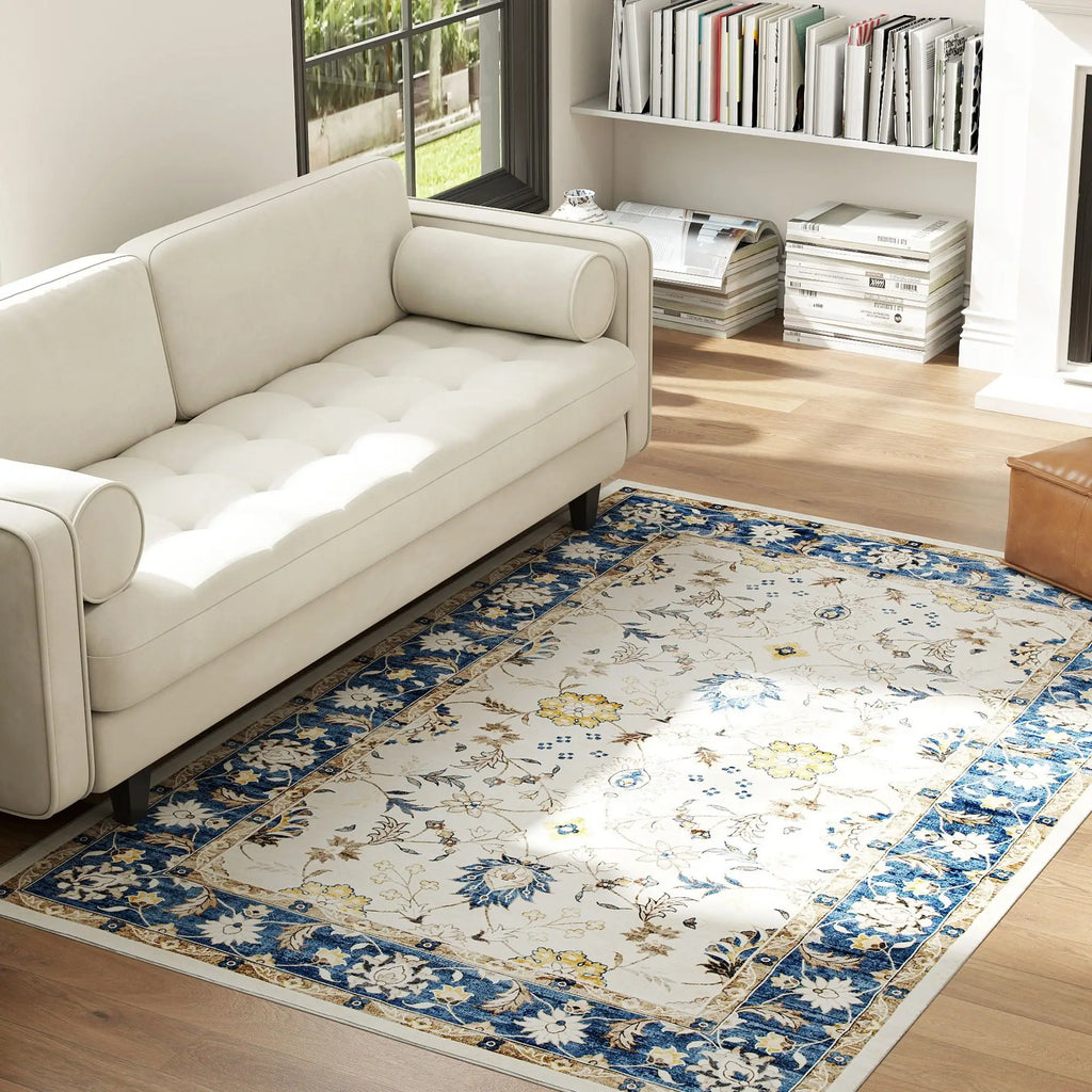 Ivory Blue Floral Rug
