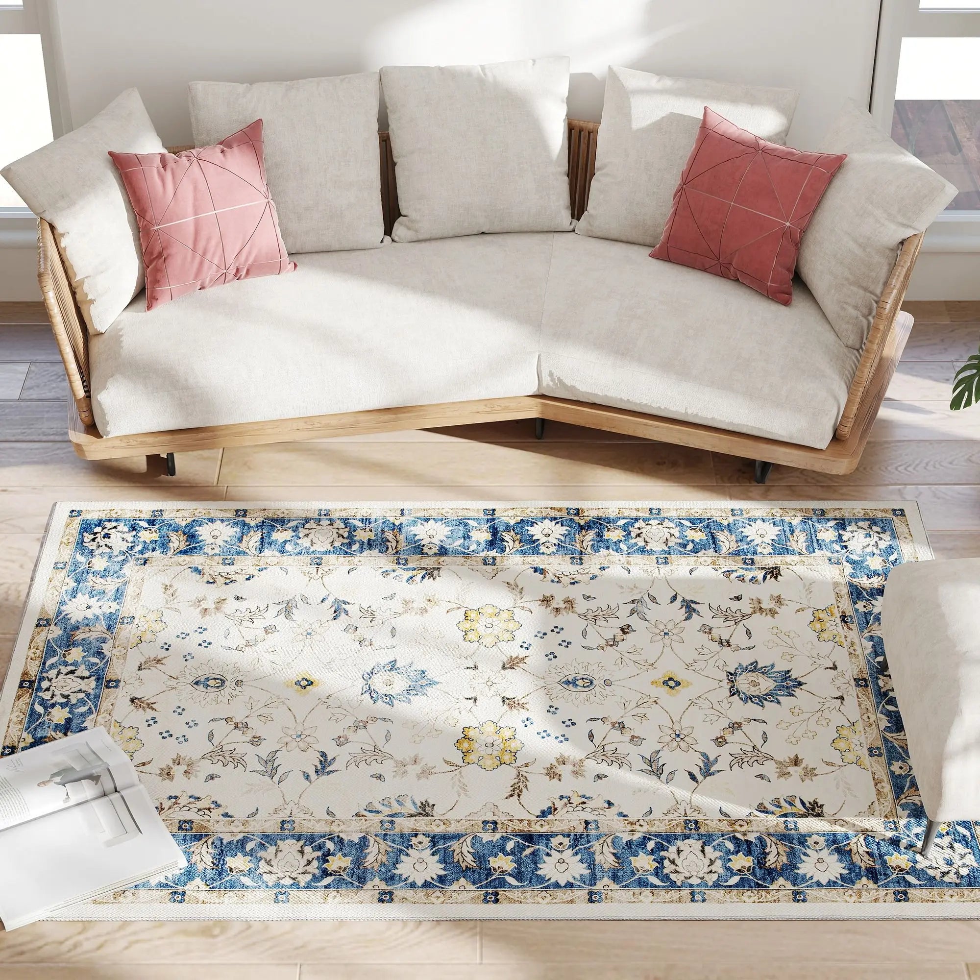 Ivory Blue Floral Rug