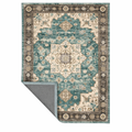 Caspian Teal rug detail showing jewel-tone teal medallion pattern with cream border