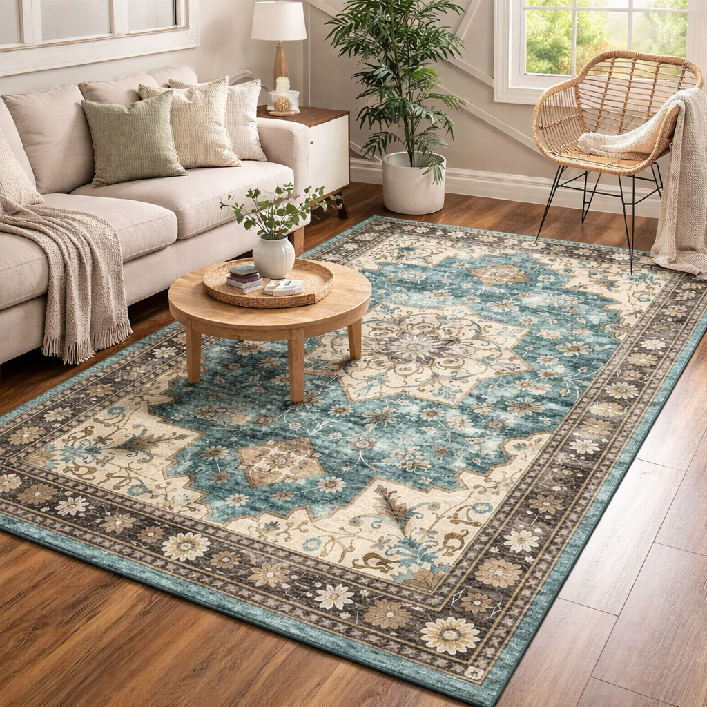 Caspian Teal Medallion Rug