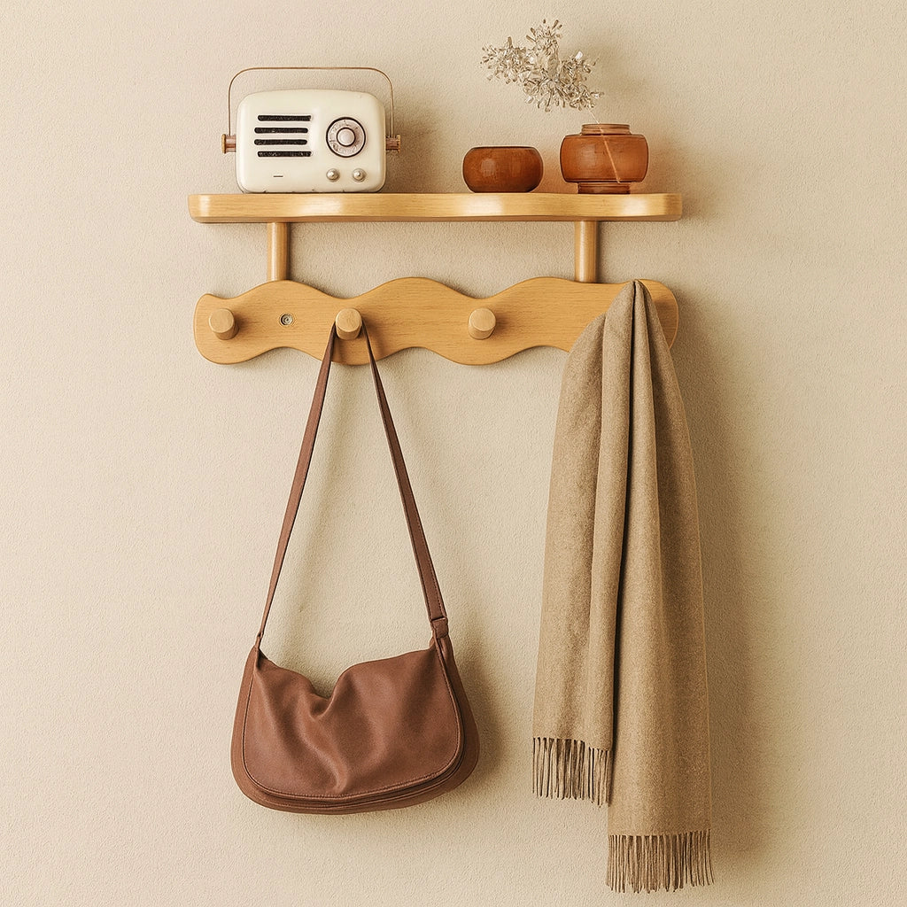 Ripple Collection | Bamboo Entryway Wall Rack with Shelf & Hooks | Stylish Organizer for Clutter-Free Spaces 3