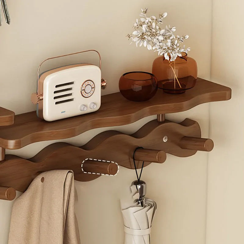 Ripple Collection | Bamboo Entryway Wall Rack with Shelf & Hooks | Stylish Organizer for Clutter-Free Spaces 4