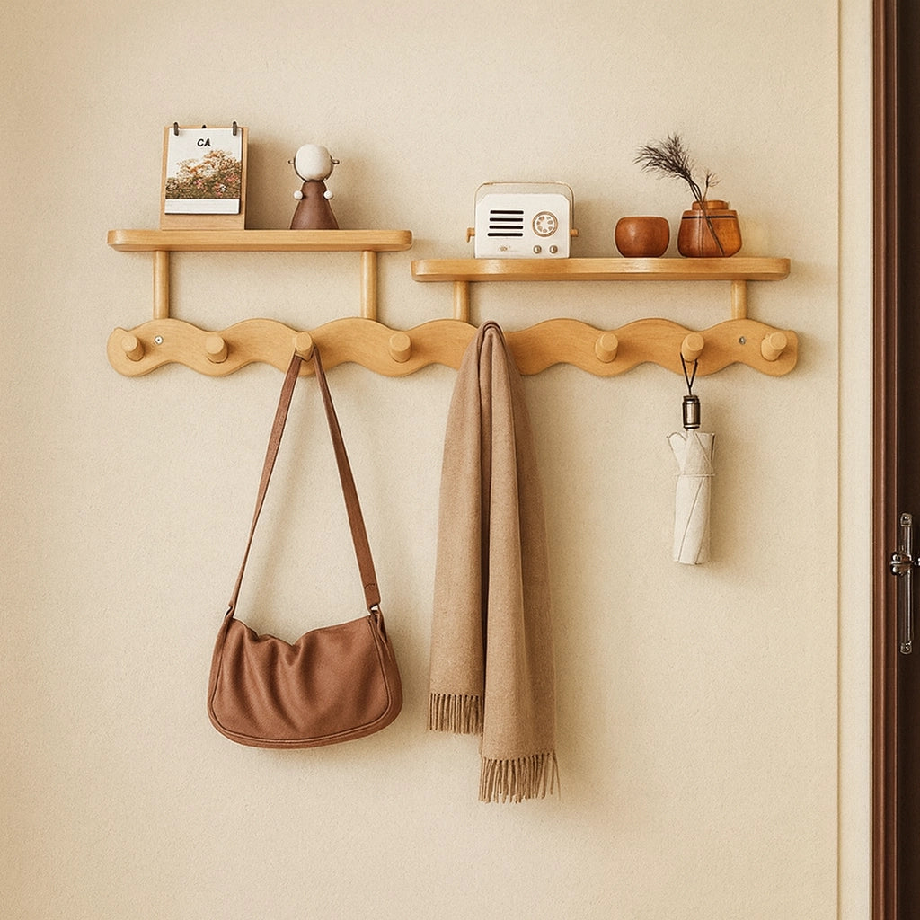 Ripple Collection | Bamboo Entryway Wall Rack with Shelf & Hooks | Stylish Organizer for Clutter-Free Spaces 5