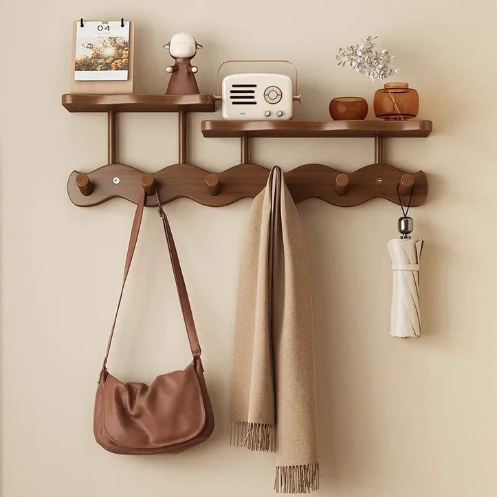 Ripple Collection | Bamboo Entryway Wall Rack with Shelf & Hooks | Stylish Organizer for Clutter-Free Spaces 7